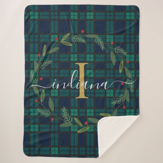 Rustikales Kariertes Monogramm Weihnachtsschaden T Sherpadecke (Vorderseite)