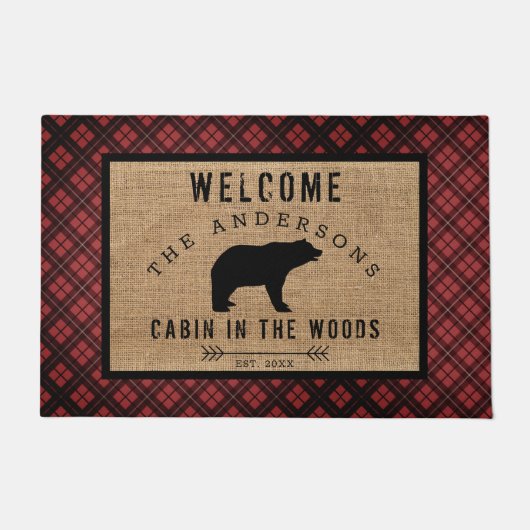 Rustikales Kariertes Muster Bären Begrüßungskabine Fußmatte (Vorderseite)