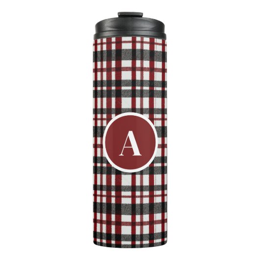 Rustikales Kariertes Muster in Weiß und Rot Thermosbecher (Vorderseite)