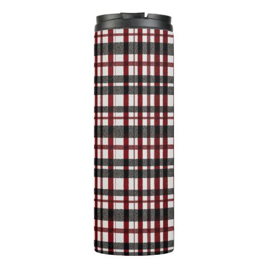 Rustikales Kariertes Muster in Weiß und Rot Thermosbecher (Rückseite)