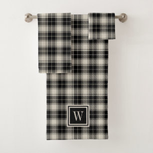 Rustikales Kariertes Muster mit Monogramm Badhandtuch Set