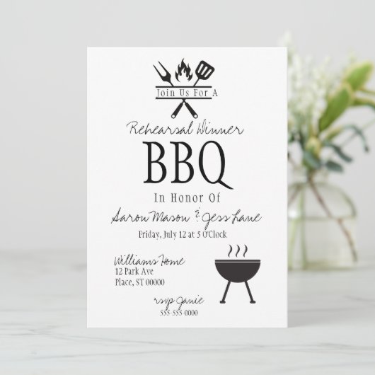 Rustikales Kariertes Probe-Dinner in Schwarz und W Einladung (Stehend Vorderseite)