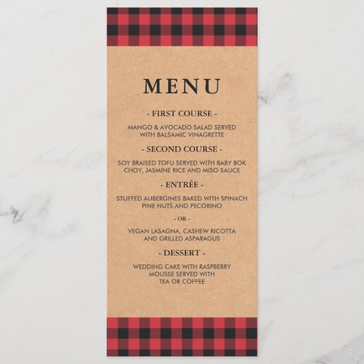 Rustikales Kariertes Rot-Schwarz-Tartan-Menü Menükarte (Vorderseite)