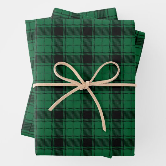 Rustikales, kariertes, schwarz-grünes Landtartan-M Geschenkpapier Set (Beispiel)