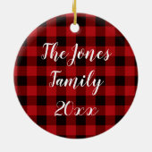 Rustikales kariertes Schwarz-Muster Frosschneefloc Keramik Ornament (Hinten)