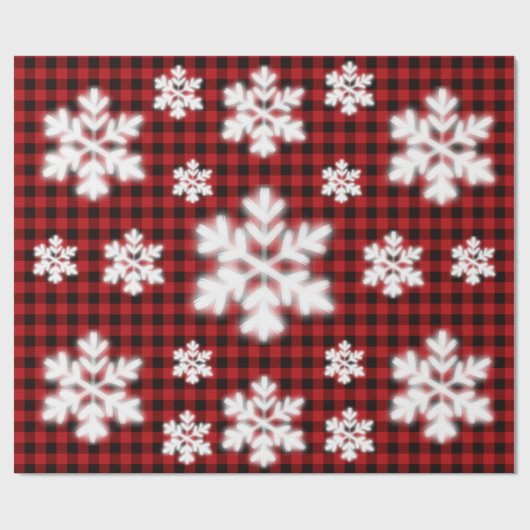 Rustikales kariertes Schwarz-Muster Frostschneeflo Geschenkpapier (Flach)