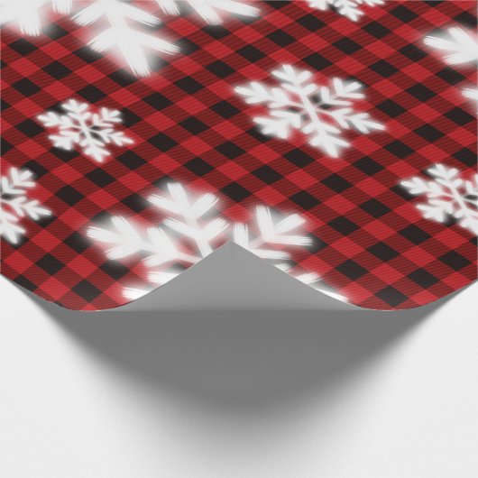 Rustikales kariertes Schwarz-Muster Frostschneeflo Geschenkpapier (Ecke)