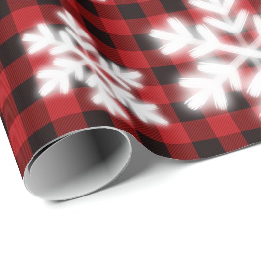 Rustikales kariertes Schwarz-Muster Frostschneeflo Geschenkpapier (Rolleneckpunkt)