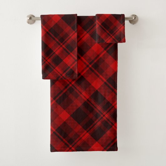 Rustikales Kariertes, schwarzes Bauernhaus Tartan Badhandtuch Set (Insitu)