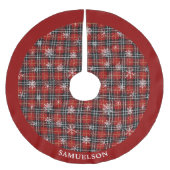 Rustikales Kariertes Schwarzes Schneeflocken Perso Polyester Weihnachtsbaumdecke (Vorderseite)