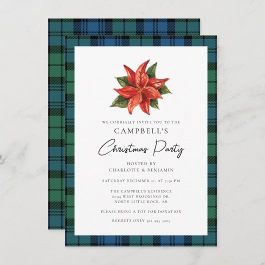 Rustikales Kariertes Wasser Campbell Tartan Weihna Einladung (Vorne/Hinten)