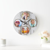 Rustikales Keepake Family Multi-Foto Große Wanduhr (Zuhause)