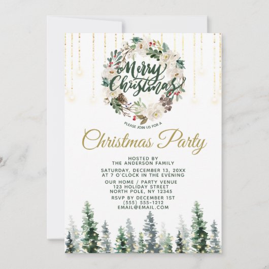 Rustikales Keilwald Lichter Weihnachts-Party Einladung (Vorderseite)