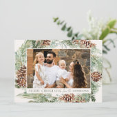 Rustikales Kieferkiefer Kranken Foto Feiertagskarte (Stehend Vorderseite)