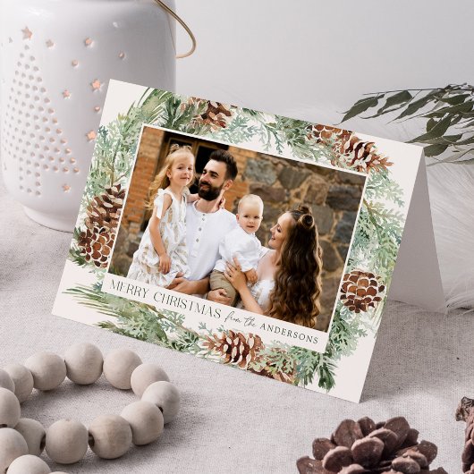 Rustikales Kieferkiefer Kranken Foto Feiertagskarte