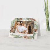 Rustikales Kieferkiefer Kranken Foto Feiertagskarte (Vorderseite)