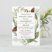 Rustikales Kieferkone Winter Probe Abendessen Einladung (Stehend Vorderseite)