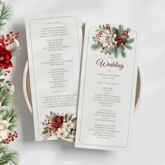 Rustikales Kiefern-Blumen-Winter-Hochzeitsprogramm Programm