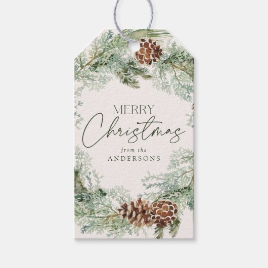 Rustikales Kiefernkiefer Kranz Geschenkanhänger (Vorderseite)