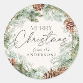 Rustikales Kiefernkiefer Kranz Runder Aufkleber (Vorderseite)