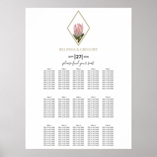 Rustikales King Protea Hochzeitsdiagramm Poster (Vorne)