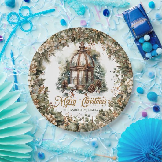 Rustikales klassisches Grün und goldenes Weihnacht Pappteller (Party)