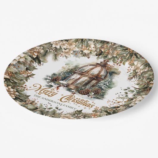 Rustikales klassisches Grün und goldenes Weihnacht Pappteller (Schrägansicht)