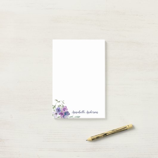 Rustikales klassisches Lila Blumenwasser Bouquet Post-it Klebezettel (Auf Schreibtisch)