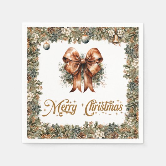 Rustikales Klassisches Weißgrün Weihnachtsband Serviette (Vorderseite)