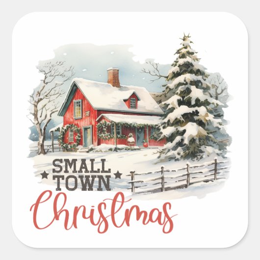 Rustikales Kleinstädter Weihnachtsbauernhaus Quadratischer Aufkleber (Vorderseite)