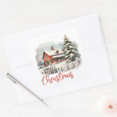 Rustikales Kleinstädter Weihnachtsbauernhaus Quadratischer Aufkleber (Umschlag)
