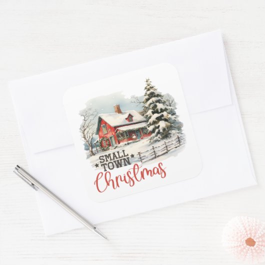 Rustikales Kleinstädter Weihnachtsbauernhaus Quadratischer Aufkleber (Umschlag)
