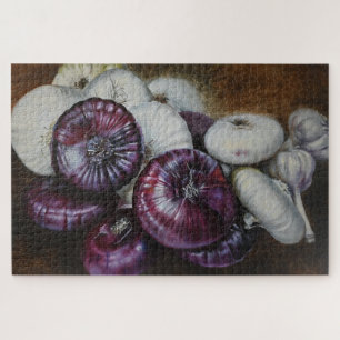 Rustikales Knoblauch- und Zwiebel-Stillleben – Fin Puzzle