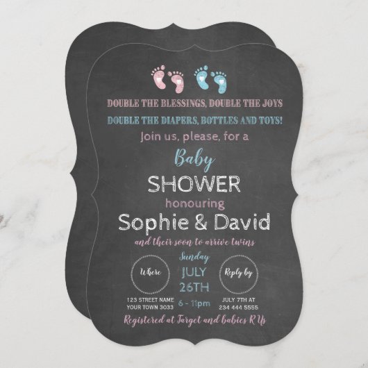 Rustikales Kopfbrett Twins Baby Dusche Einladung (Vorne/Hinten)