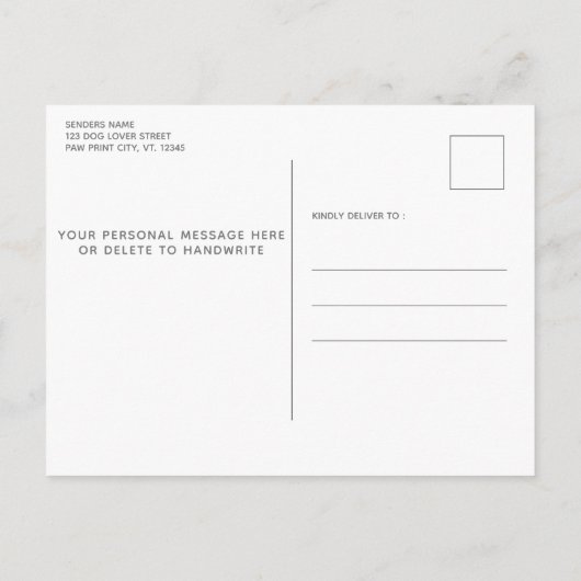 Rustikales Kopfbrett, wir haben den Hund bewegt Ankündigungspostkarte (Rückseite)