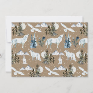 Rustikales Kraft-Arctic-Hase-Wolf-Fuchs-Schneeeule Einladung