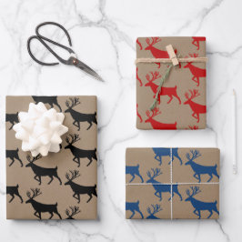 Rustikales Kraft Black Red Navy Woodland Stag Geschenkpapier Set