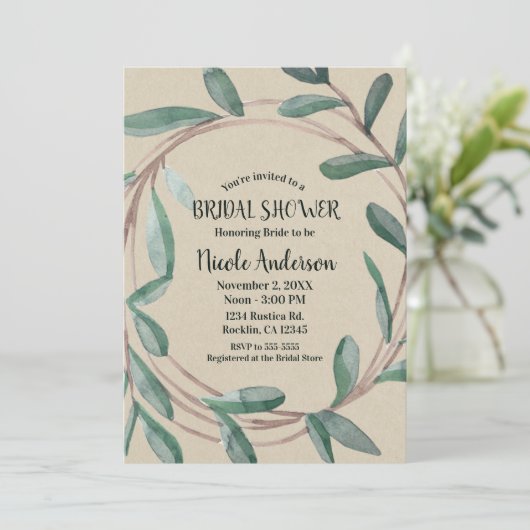 Rustikales Kraft Botanisches Krängungsleaf-Brautpa Einladung (Stehend Vorderseite)