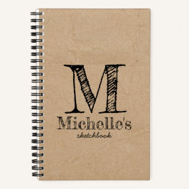 Rustikales Kraft Brown Paper Look Monogram Sketchb Notizblock
