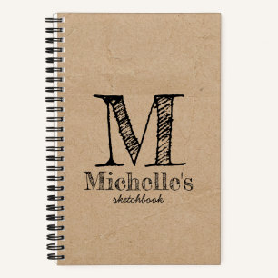 Rustikales Kraft Brown Paper Look Monogram Sketchb Notizblock