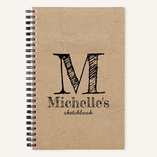 Rustikales Kraft Brown Paper Look Monogram Sketchb Notizblock (Vorderseite)