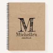 Rustikales Kraft Brown Paper Look Monogram Sketchb Notizblock (Vorderseite)
