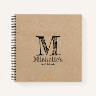 Rustikales Kraft Brown Paper Look Monogram Sketchb Notizblock