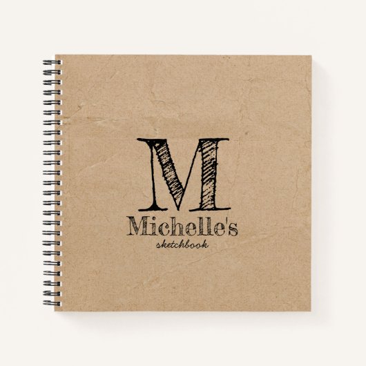 Rustikales Kraft Brown Paper Look Monogram Sketchb Notizblock (Vorderseite)