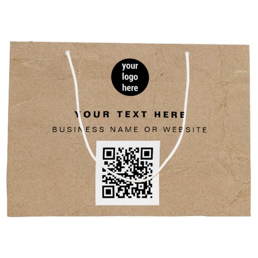 Rustikales Kraft Brown QR Code Business Logo Große Geschenktüte (Rückseite)