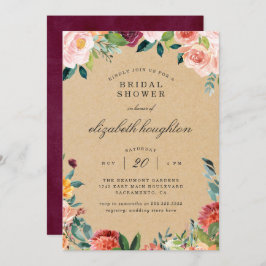 Rustikales Kraft Burgund Blush Floral Brautparty Einladung
