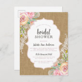 Rustikales Kraft Burlap Brautparty Einladungspostkarte (Vorne/Hinten)