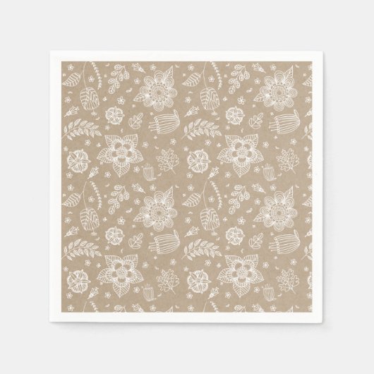 Rustikales Kraft Floral Oaster Paper Napkin Serviette (Vorderseite)