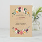 Rustikales Kraft Floral Wreath Brautparty Einladung (Stehend Vorderseite)