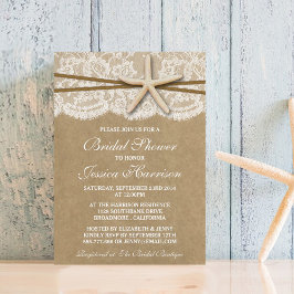 Rustikales Kraft-, Lace & Starfish Brautparty Einladung
